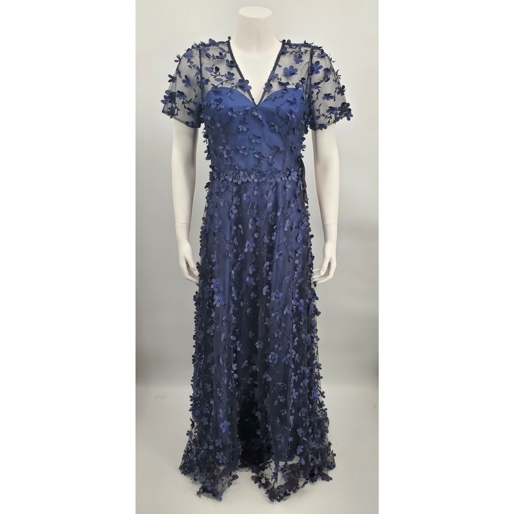 "Carmen Marc Valvo sheer with daisy Formal Navy 8 - Picture 1 of 6